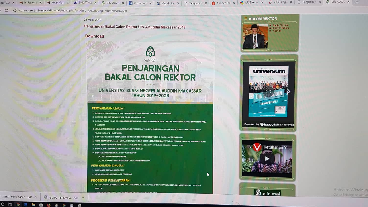 Gambar Ini Jadwal dan Persyaratan Bakal Calon Rektor UIN Alauddin 2019